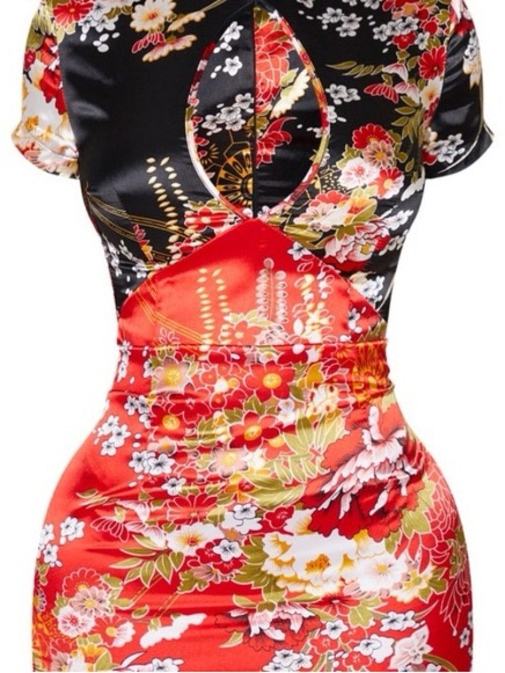 Pretty little things Floral Cutout Satin Dress in Red and Black